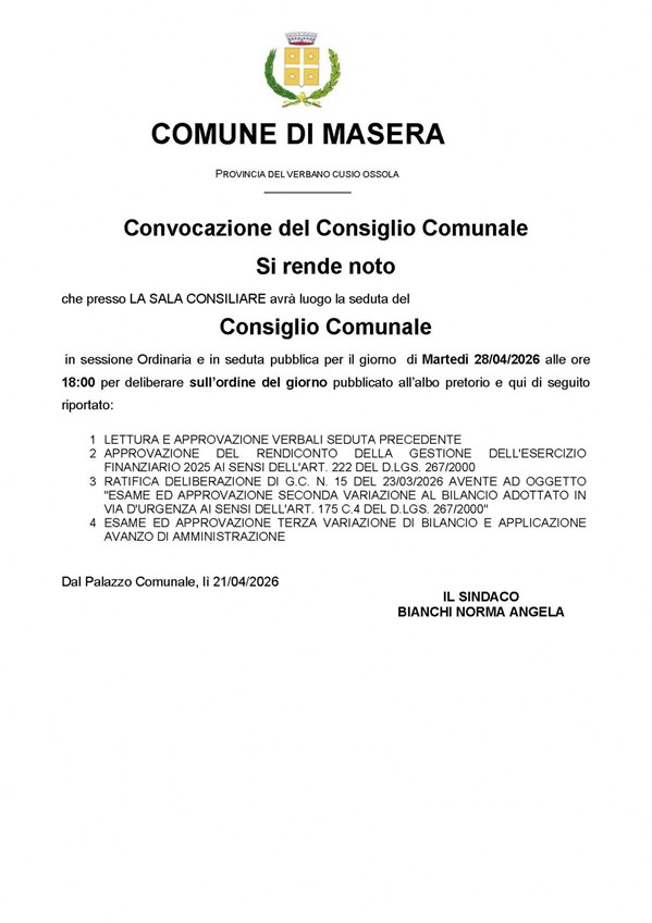 Convocazione Consiglio Comunale